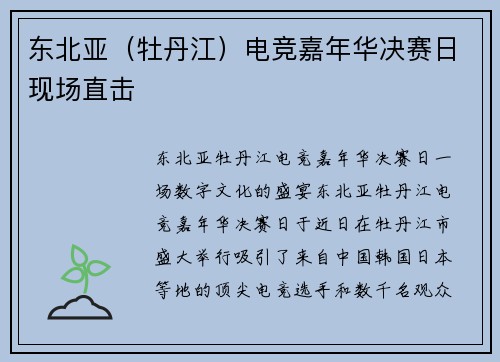 东北亚（牡丹江）电竞嘉年华决赛日现场直击