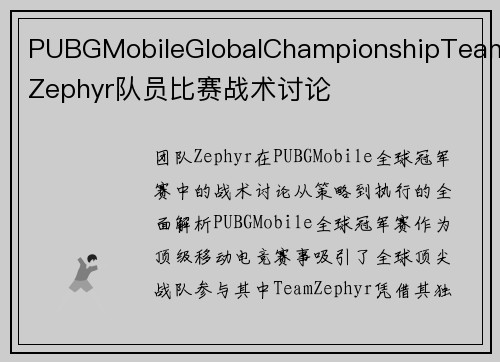 PUBGMobileGlobalChampionshipTeamZephyr队员比赛战术讨论