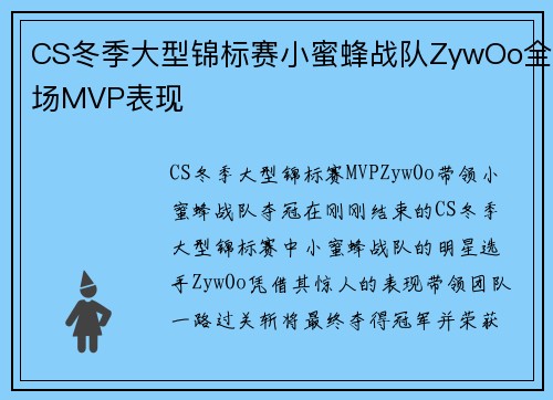 CS冬季大型锦标赛小蜜蜂战队ZywOo全场MVP表现