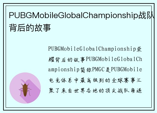 PUBGMobileGlobalChampionship战队背后的故事